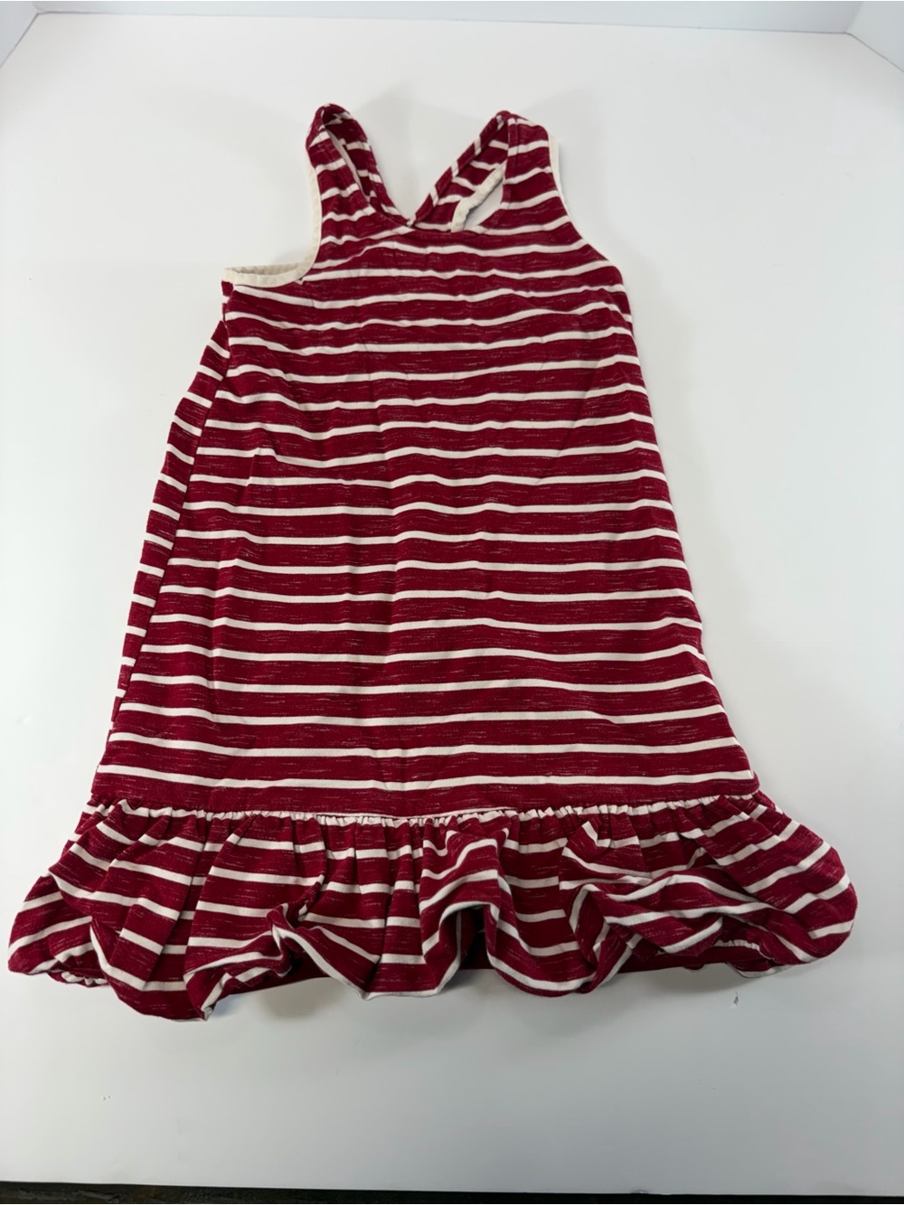 Isobella & Chloe Maroon Striped Ruffle Crossback Sun Dress Size 6